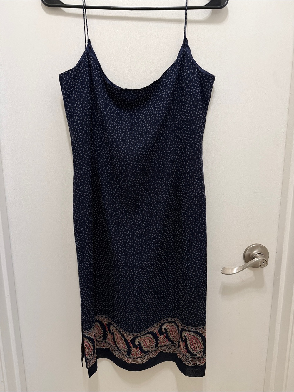 Ralph Lauren Navy Paisley-Trim Slip Dress